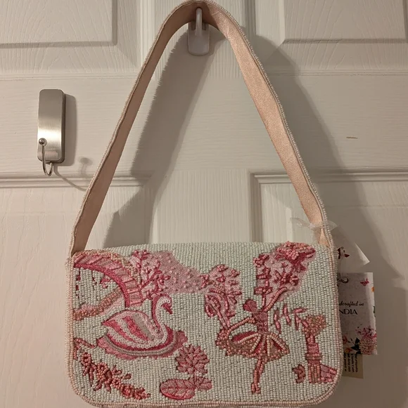 Viral  Pink Ballerina Embroidered Beaded Women's Bag - Picture 5 of 7